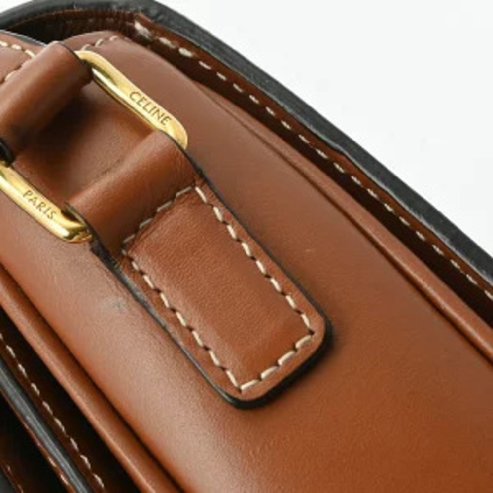 Celine Teen Triomphe Bag Tan Canvas Calfskin Shoulder - Picture 8 of 9